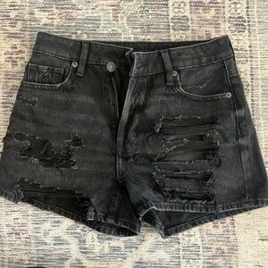 Distressed Black Denim Shorts